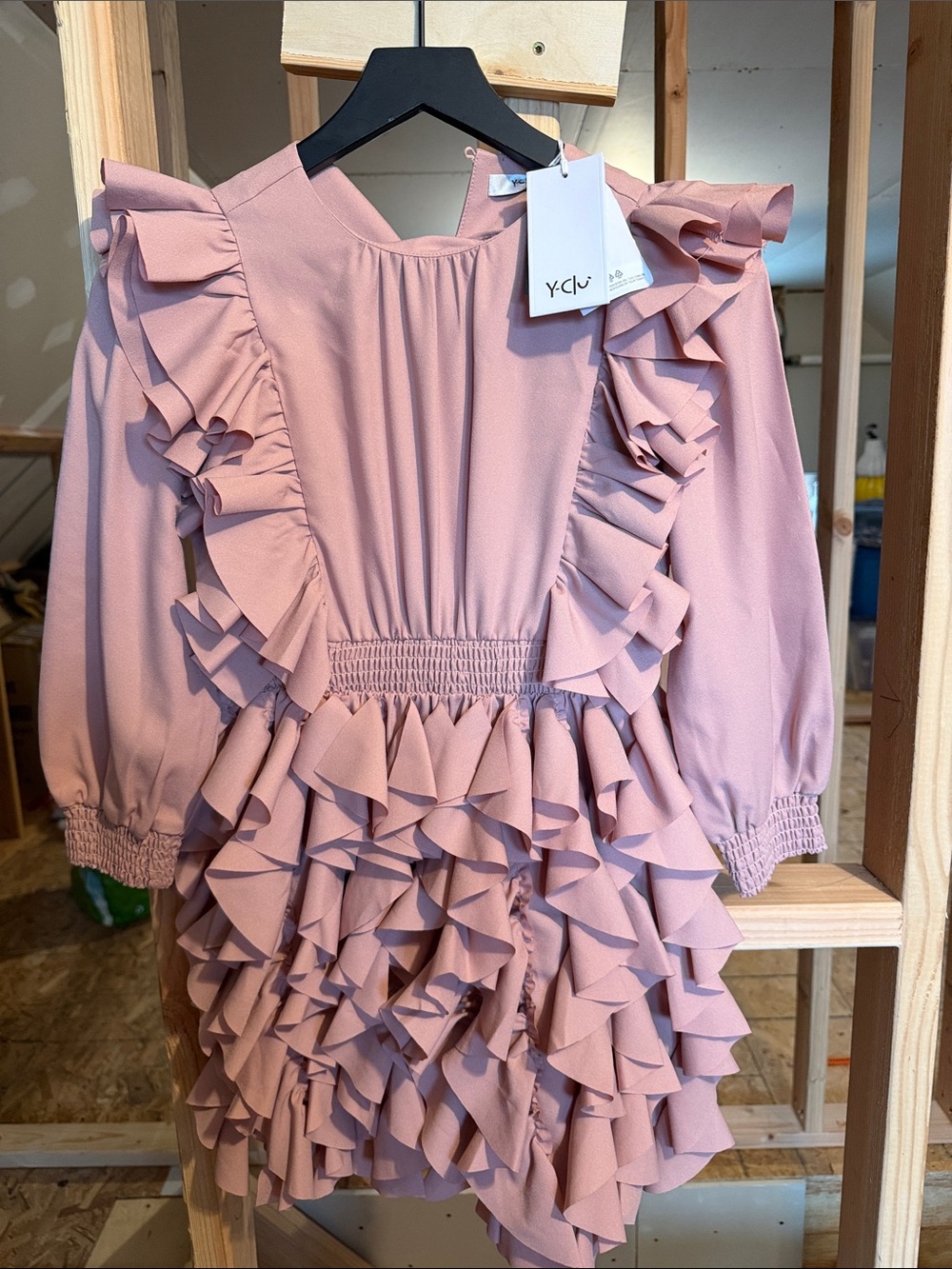 Girls' Dusty Pink Ruffle Tiered Dress